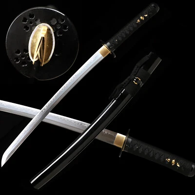 Черный полированный японский самурайский меч катана вакидзаси из глины закаленная сталь T10 - Изображение 1 из 4