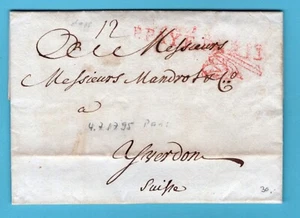 FRANCE entire 1795 Paris P.Payé to Yverdon, Switzerland - Picture 1 of 3