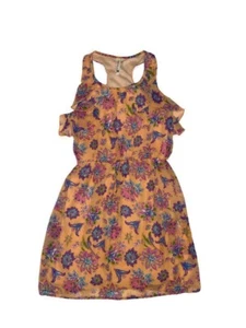 Pink Owl Apparel Juniors Small Peach Floral Sleeveless Ruffle Racerback Dress - Picture 1 of 5
