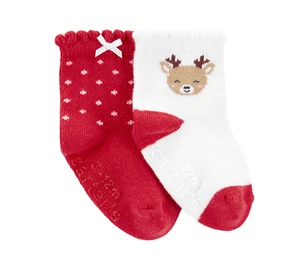 Weihnachtssocken Baby Mädchen ZWEI Paar Carters Neu mit Etikett Größe NB 0-3 Rentier Rudolph rot - Bild 1 von 1