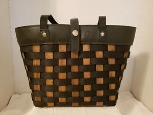 Longaberger 2007 To Go Purse Tote Shoulder Bag Woven Wood, Leather Strap Snaps - Picture 1 of 12