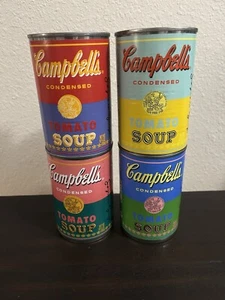 Campbell's ANDY WARHOL Pop Art 50TH Anniversary TOMATO SOUP CAN Set of Four - Picture 1 of 6