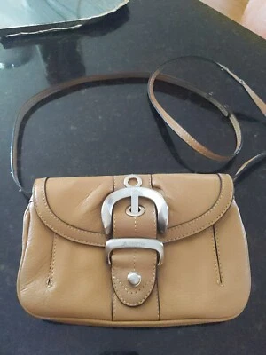 B. Makowsky Leather Bag Purse Shoulder Crossbody Color: Tan . Leopard Lining. - Image 1 of 4