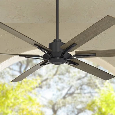 60" Modern Outdoor Ceiling Fan Remote Control Black Weathered Oak Patio Exterior - Image 1 of 4