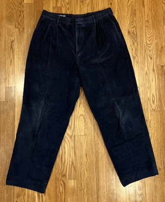 VTG Lands’ End Men’s Corduroy Pants 36 Navy Blue Double-Pleated Grandpa Academia - Image 1 of 4