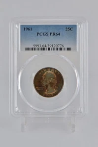 PR64 1961 PCGS GRADED SILVER WASHINGTON QUARTER PROOF TONED UNC. RARE COIN #776 - Picture 1 of 4