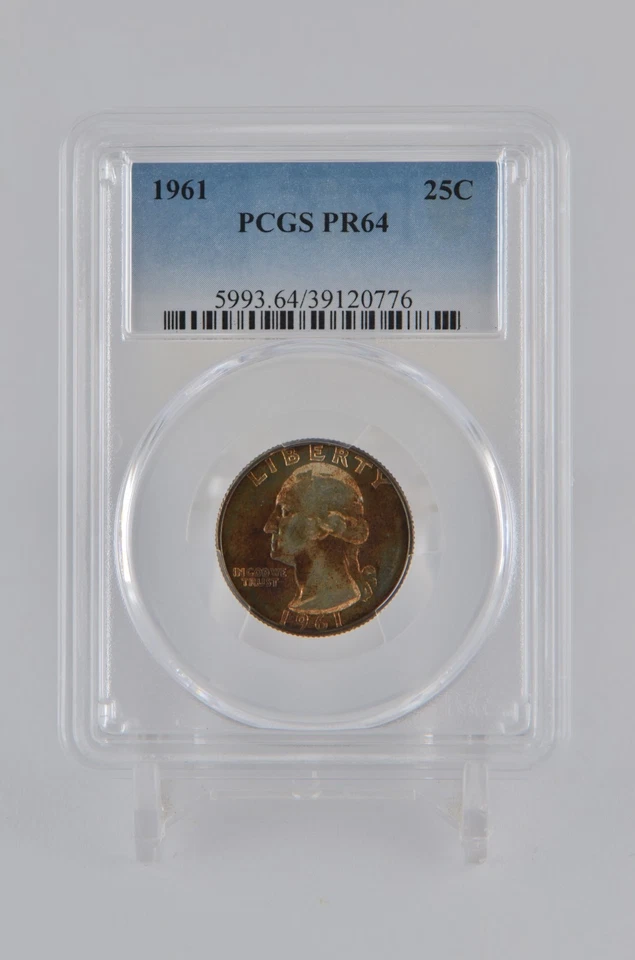 PR64 1961 PCGS GRADED SILVER WASHINGTON QUARTER PROOF TONED UNC. RARE COIN #776 - Image 1 of 4