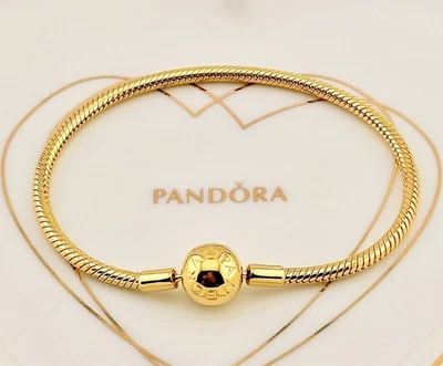 New Genuine Pandora Moments Shine Gold Smooth Snake Chain Bracelet 568748C00 - Image 1 of 4