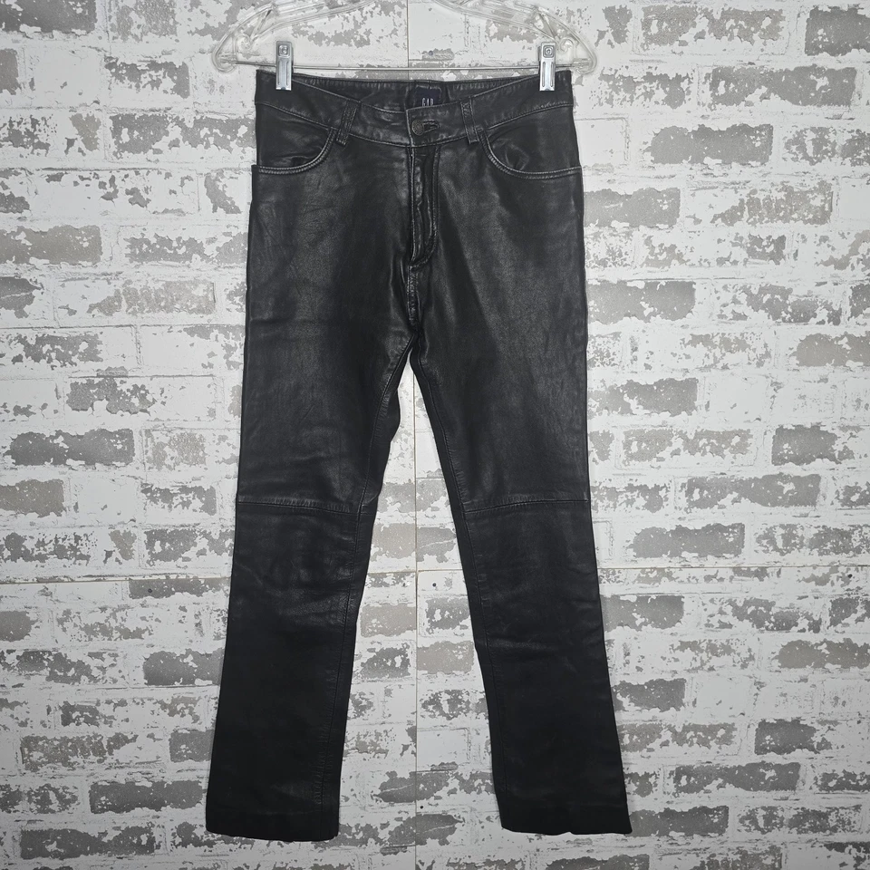Gap Leather Pants Juniors Size 1 Black Straight Leg Lined Y2K Vintage Mid Rise - Image 1 of 4