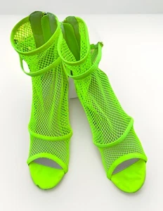 Sz 8.5 Shoe Dazzle Neon Mesh Fishnet Stiletto Ankle High Heels Zip Back Peep Toe - Picture 1 of 10