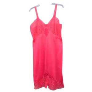 VTG Movie Star Red Slim Chemise Lace Knee Length Adjustable Straps Size 38 - Picture 1 of 8