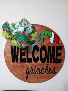Grinch Weihnachten Türhänger handgefertigt 15" Durchmesser  - Bild 1 von 1