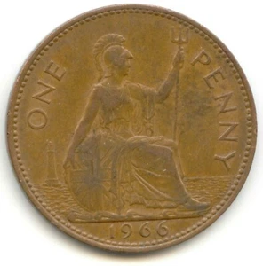 UK 1966 Bronze Penny (97% Copper) Pence Great Britain (coin lot D) - Picture 1 of 2