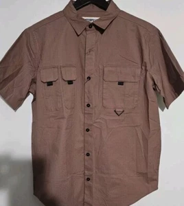 Catepillar Utility Pocket Short Sleeve Button-Down Shirt Brown Mens Size L NWT - Picture 1 of 6