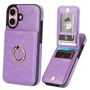 for iPhone 16 Case Wallet with Credit Card Holder, 360° Rotation Ring Purple - Picture 1 of 7