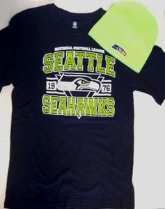 Seattle Seahawks Youth T Shirt & Beanie NFL Team Apparel - Sz XXL/18 - Picture 1 of 4