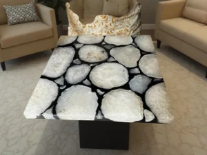 18" Square White Agate Stone Coffee Table Luxury Gemstone Modern Arts Garden Dec - Picture 1 of 8