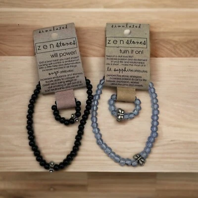2 Juegos de Pulsera y Anillo 1 Zafiro Claro, 1 Combo de Potencia Energizada de Ónix Piedra Zen Foto 1 de 4