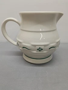 Longaberger Pottery Woven Traditions Ivory Heritage Green Pitcher 32 oz USA - Picture 1 of 12