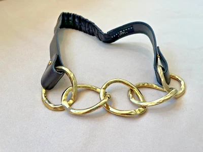 Suzi Roher Vintage Gold Five Chain Link Black Elastic Leather Belt Medium - Image 1 of 4