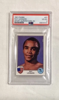 SUGAR RAY LEONARD RC 1981-1982 PANINI SPORT SUPERSTARS ROOKIE CARD #67 PSA 4 - Image 1 of 2