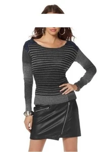 Suéter de mujer Laura Scott talla 32-46 NUEVO cuello redondo gris rayas lentejuelas - Imagen 1 de 2
