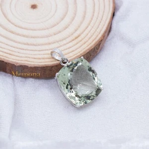 Solid 925 Sterling Silver Vintage Green Amethyst Pendant For Men & Women - Picture 1 of 7