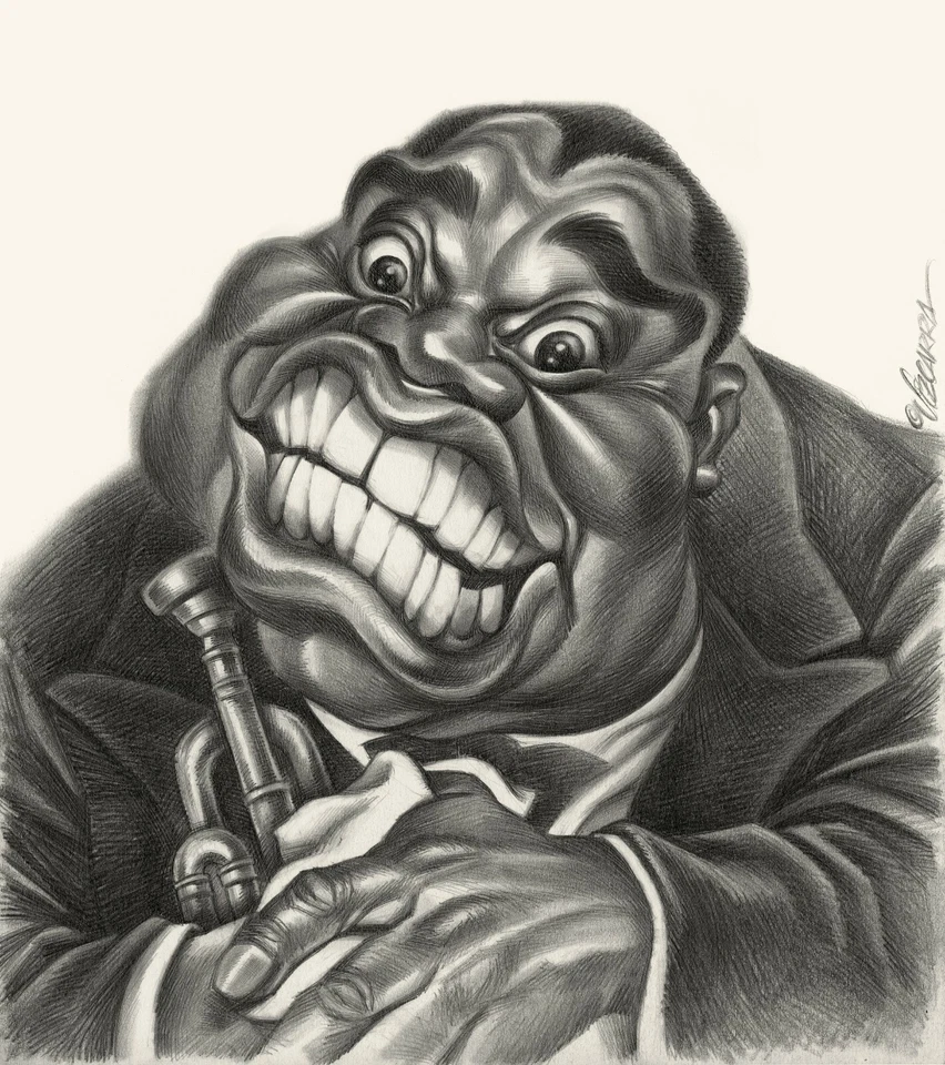 Louis Armstrong - Original  Drawing - Joan Vizcarra - Hand Signed - Image 1 of 1