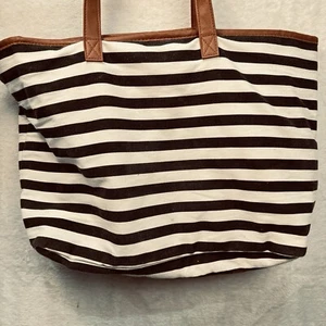 Beuteltasche 22 Zoll schwarz weiß Streifen Strand Canvas gefüttert Reißverschluss - Bild 1 von 12