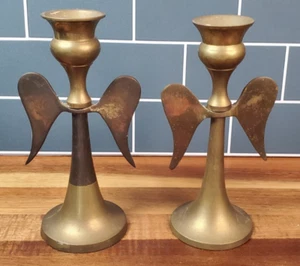 Vintage Solid Brass Tapered Candle Holders, Angels Archana Crafts India Set Of 2 - Picture 1 of 12