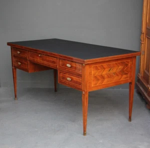 Large vintage Art Deco desk French marquetry inlaid 5 drawers bronze mounts 1950 - Picture 1 of 13