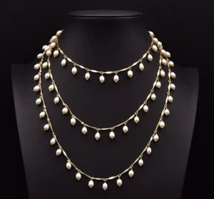 18" South Sea Baroque Pearl Long Sweater Chain Retro Necklace 14k Gold P - Picture 1 of 5