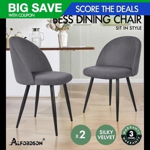 ALFORDSON 2x Dining Chairs Kitchen Accent Lounge Seat Metal Velvet Grey - Picture 1 of 11