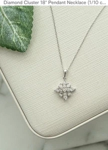 Diamond Cluster 18” Pendant Necklace 1/10 ct. t.w. Sterling Silver Macy's - Picture 1 of 8