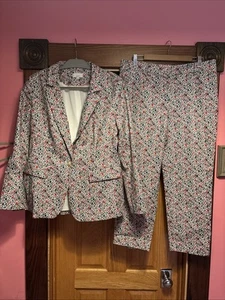 Loft Floral Riviera Slim Pant Suit Jacket Ditzy Size 12/14 - Picture 1 of 8