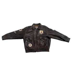 Vintage Disney Mickey Mouse World Explorer Brown Leather Bomber Jacket 2XL - Picture 1 of 8