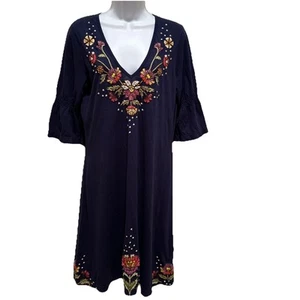 Vestido JWLA Johnny Was Bordado Floral Azul Talla Grande Boho Chic - Imagen 1 de 12