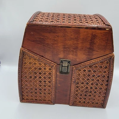 Caja bastón baúl tesoro ratán tejido vintage - decoración de almacenamiento boho rústico Foto 1 de 4