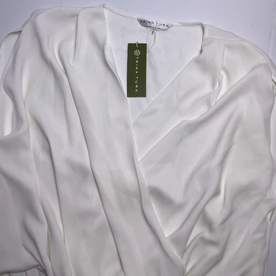 Top Trina Turk para mujer grande blanco roto crema profundo bien drapeado sobrepelliz Foto 1 de 4