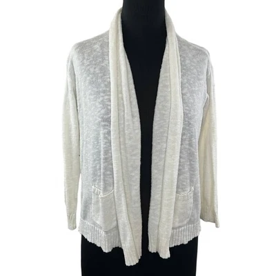 Calypso St. Barth White Cotton Linen Knit Open Long Sleeve Pocket Cardigan M - Изображение 1 из 4
