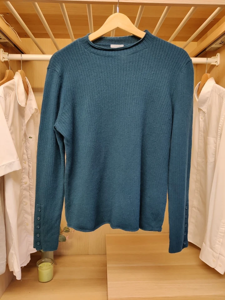 JIGSAW JERSEY GRANDE VERDE AZULADO ACANALADO PUÑO CON BOTONES 100% LANA TEJIDO PARA MUJER Foto 1 de 4