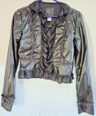 Chaqueta recortada de cuero sintético negra Y2K talla mediana Moda International Dupe de colección Foto 1 de 4