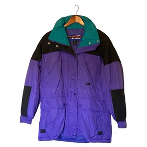 CB Sports Vintage 80's 90's Women's L Purple Black Green Color-Block Puffer - Picture 1 of 17
