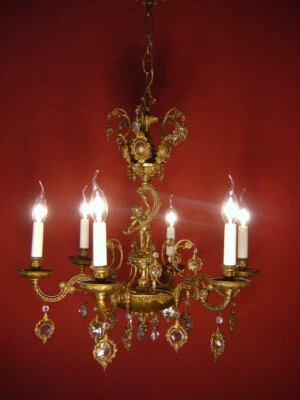 ANTIGUA ARAÑA PEQUEÑA LATÓN BARROCO 6 LUCES LÁMPARA FRANCESA Ø 24" Foto 1 de 4