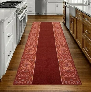 Custom Size Runner Rug Southwestern Design Red-Orange 26"&31" By Your Length - Picture 1 of 6