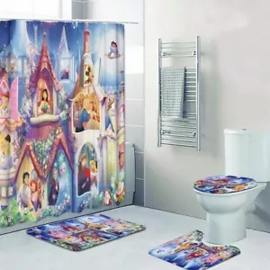 Disney Magic Kingdom Castle Print Shower Curtain Bath Mat Toilet Lid Cover Mat - Picture 1 of 9