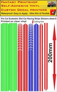SCALEXTRIC SLOT CAR DECALS TRANSFERS Pre Cut STICKERS RACING STRIPES sheet 8 - Picture 1 of 6