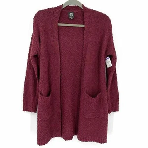 Bobeau Burgundy Cozy Open Front Pocket Popcorn Cardigan Women's Medium - Picture 1 of 4