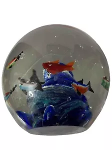 Murano Glass Aquarium 8 Fish Paperweight Whirlpool Controlled Bubbles - Picture 1 of 11
