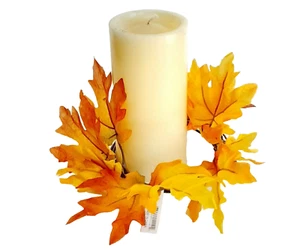 (Pack of 2) Yellow Autumn Leaf 10" Candle Ring 4" Opening Fall Decor Craft US#09 - Picture 1 of 4
